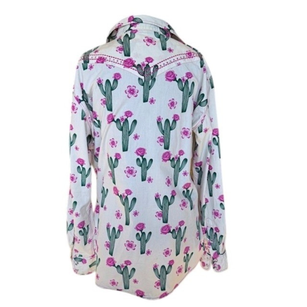 Cowgirl Hardware Cactus Floral Pearl Snap Western Shirt Pink Rhinestone Womens L - Picture 3 of 9
